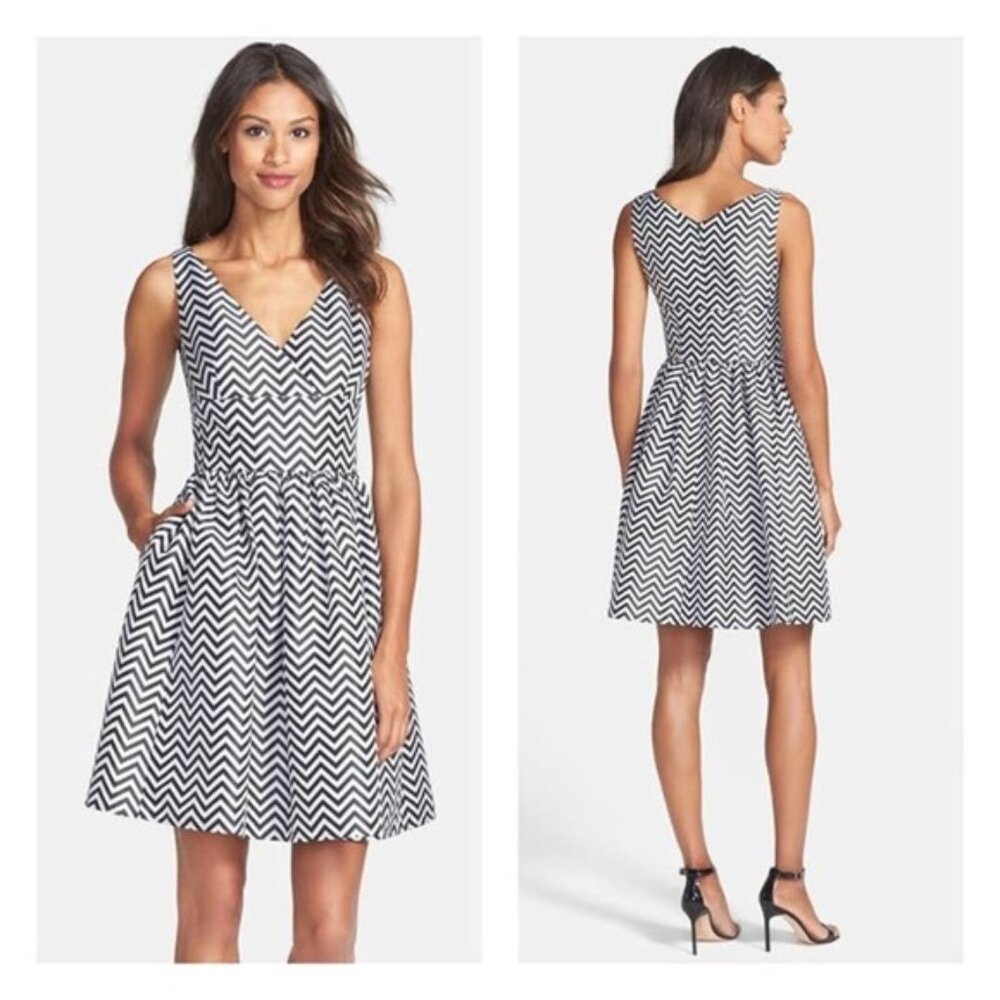 Halogen Black & White Chevron Fit & Flare Dress